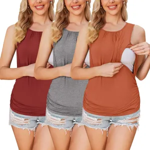 Ekouaer Women's Nursing Tank Tops for Breastfeeding 3 Packs Maternity Shirts Double Layer Pregnancy Clothes S-XXL