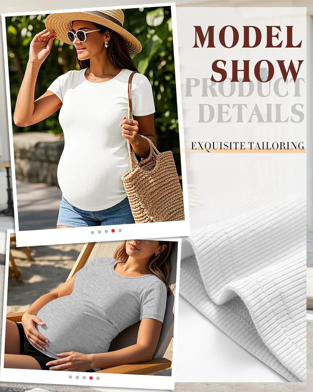 Ficerd 3 Pack Women's Maternity Shirts Ribbed Cotton Pregnancy Tops Short Sleeves Crew Neck Summer Mama Clothes