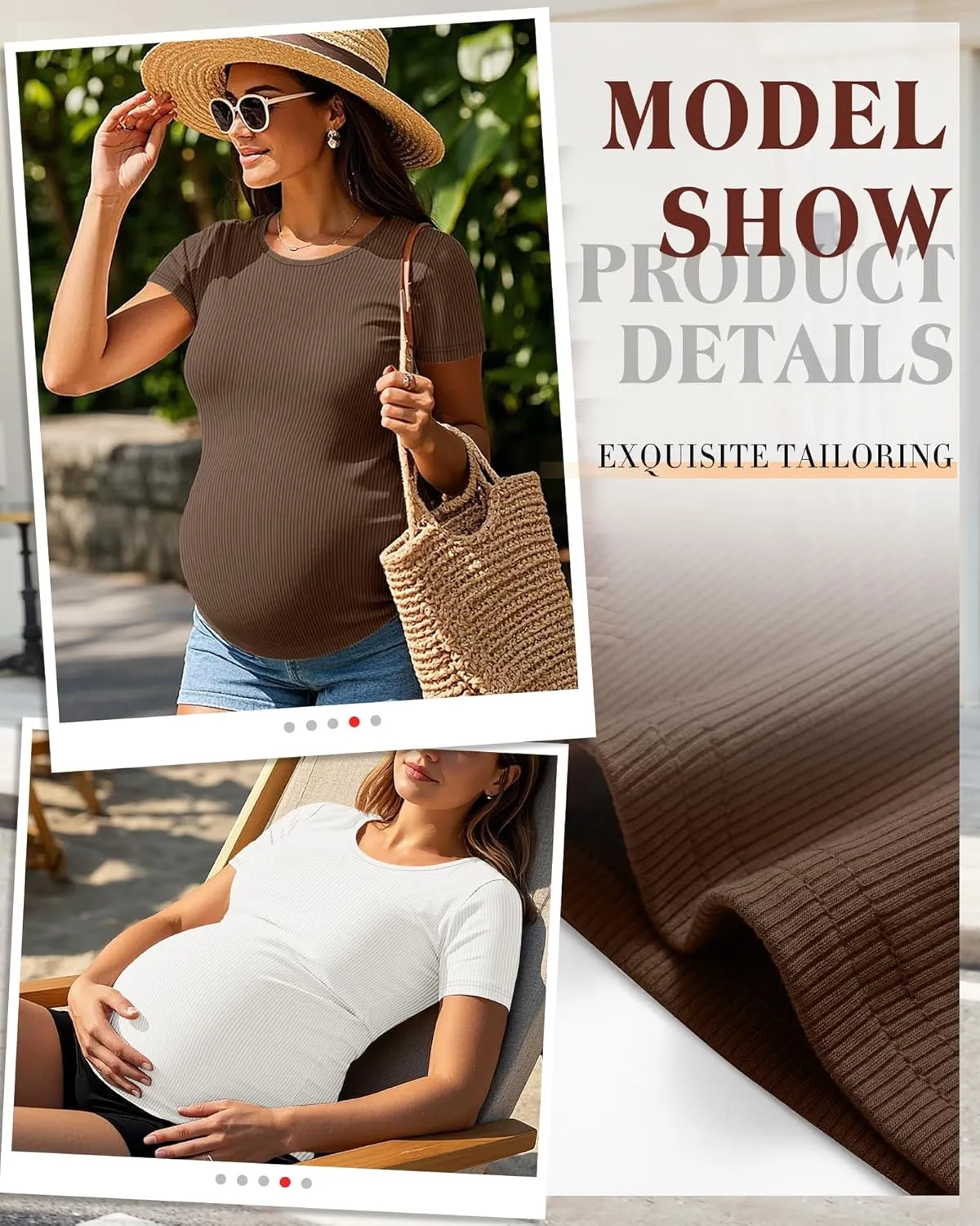 Ficerd 3 Pack Women's Maternity Shirts Ribbed Cotton Pregnancy Tops Short Sleeves Crew Neck Summer Mama Clothes