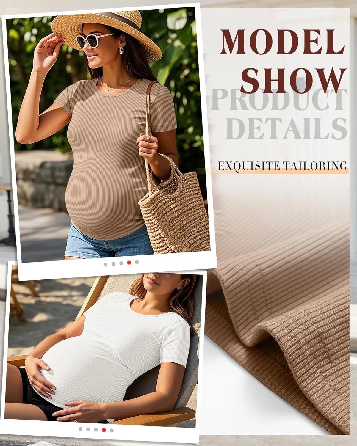 Ficerd 3 Pack Women's Maternity Shirts Ribbed Cotton Pregnancy Tops Short Sleeves Crew Neck Summer Mama Clothes