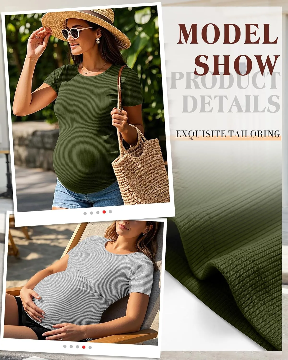 Ficerd 3 Pack Women's Maternity Shirts Ribbed Cotton Pregnancy Tops Short Sleeves Crew Neck Summer Mama Clothes