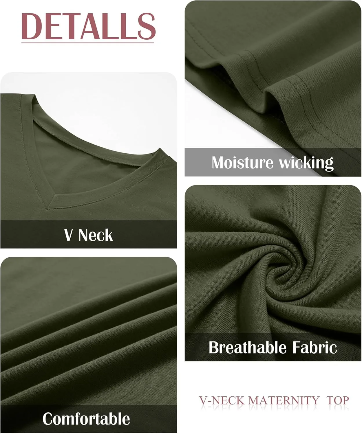 Ficerd 3 Pack Women's Maternity Shirts V Neck Half Sleeve Tops Tunic Cotton Side Ruched Pregnancy Clothes Casual Tee Blouse