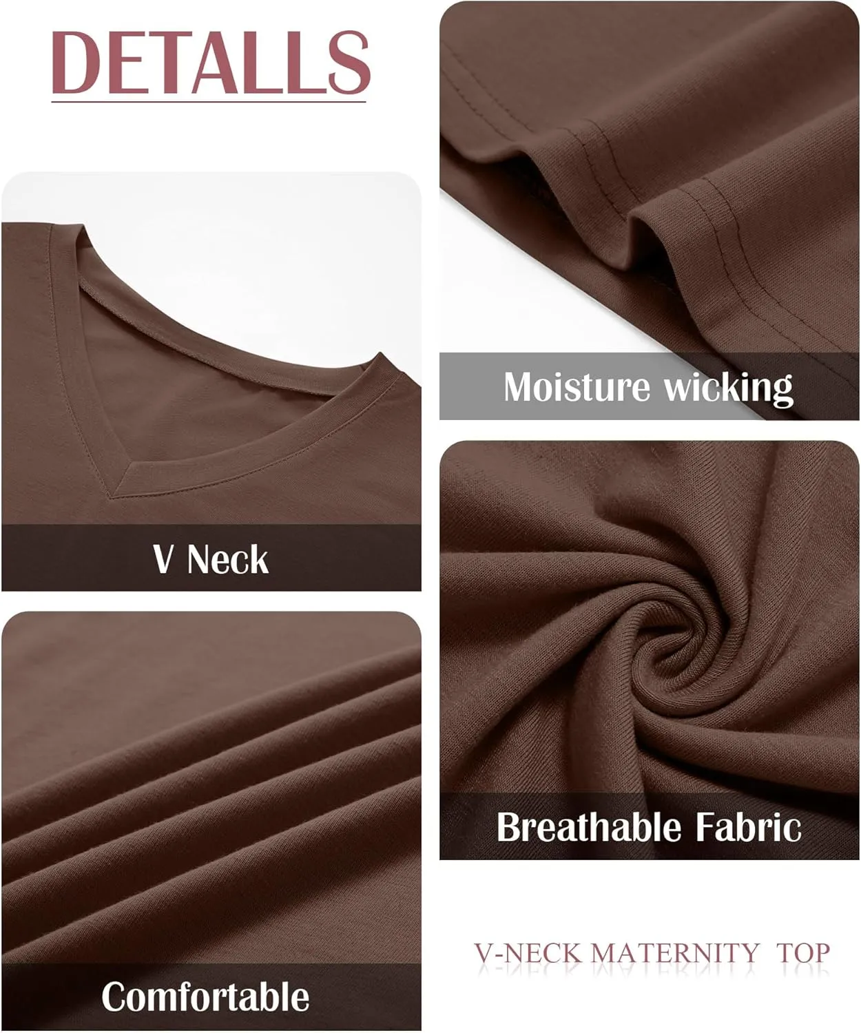 Ficerd 3 Pack Women's Maternity Shirts V Neck Half Sleeve Tops Tunic Cotton Side Ruched Pregnancy Clothes Casual Tee Blouse
