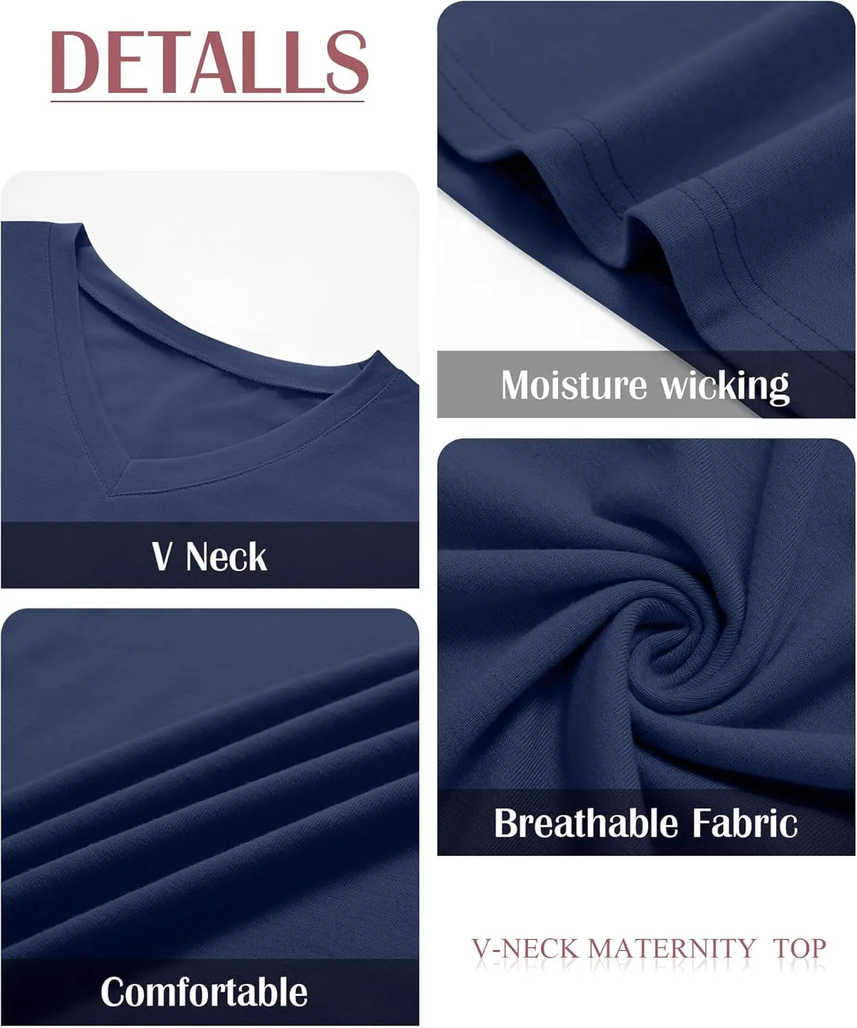 Ficerd 3 Pack Women's Maternity Shirts V Neck Half Sleeve Tops Tunic Cotton Side Ruched Pregnancy Clothes Casual Tee Blouse