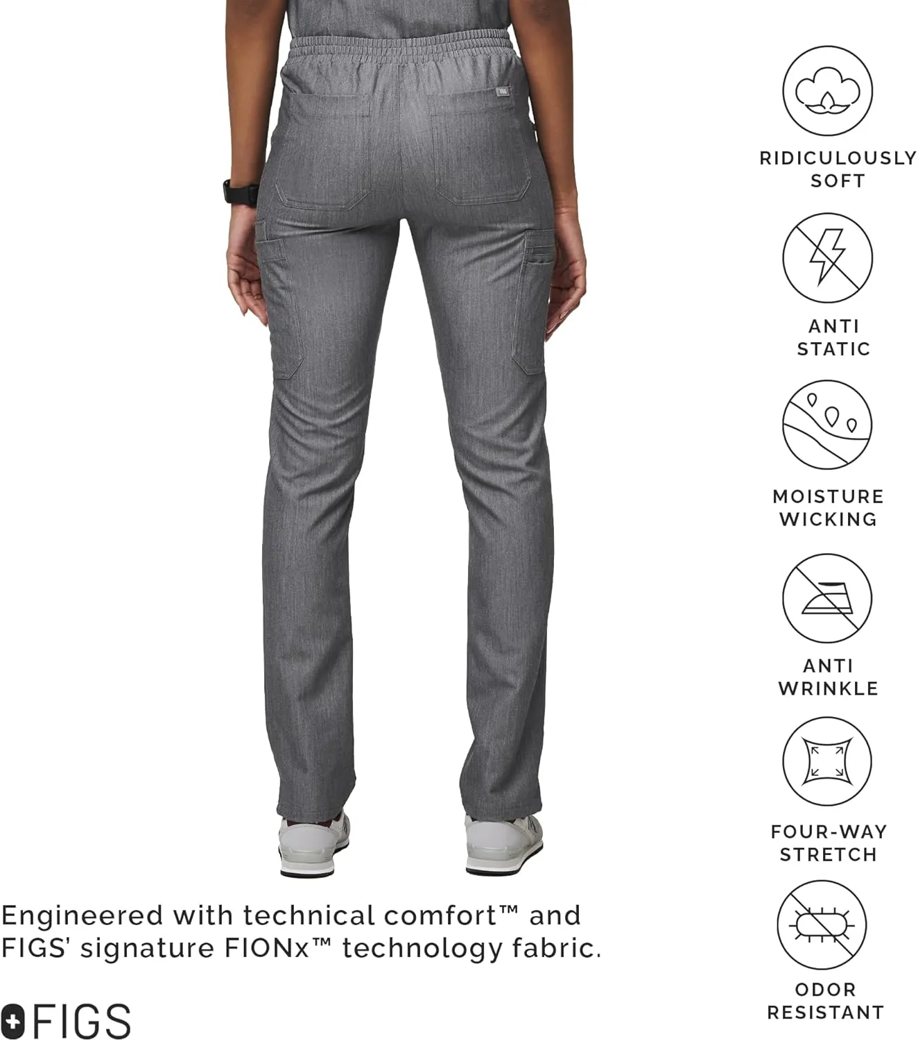 FIGS YOLA Skinny Scrub Pants for Women — Slim Fit, Straight Leg, 11 Pockets 4-Way Stretch, Anti-Wrinkle Women Scrub Pants