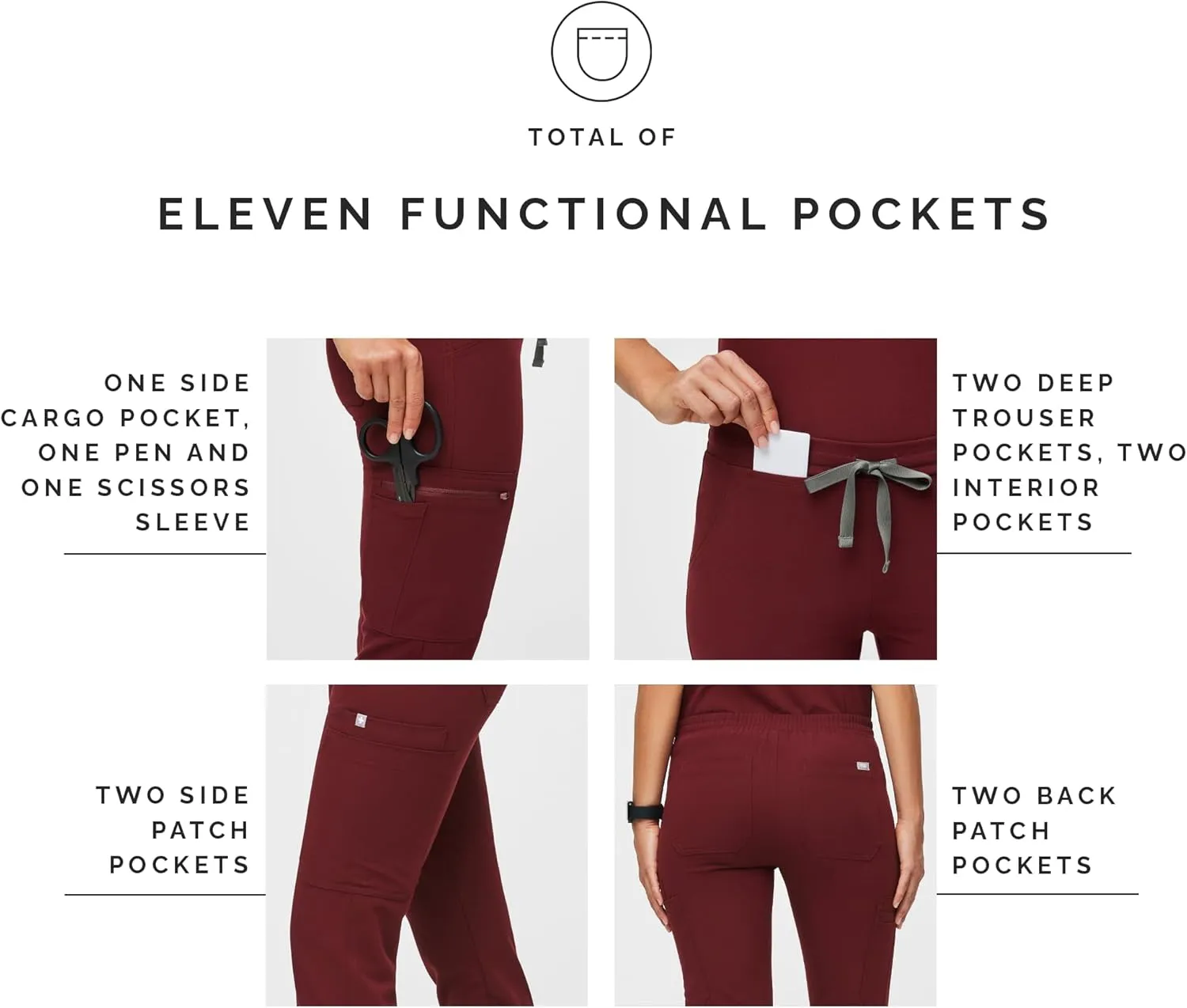FIGS YOLA Skinny Scrub Pants for Women — Slim Fit, Straight Leg, 11 Pockets 4-Way Stretch, Anti-Wrinkle Women Scrub Pants