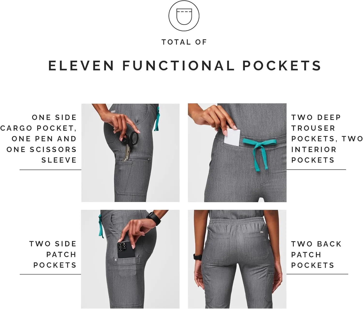 FIGS YOLA Skinny Scrub Pants for Women — Slim Fit, Straight Leg, 11 Pockets 4-Way Stretch, Anti-Wrinkle Women Scrub Pants