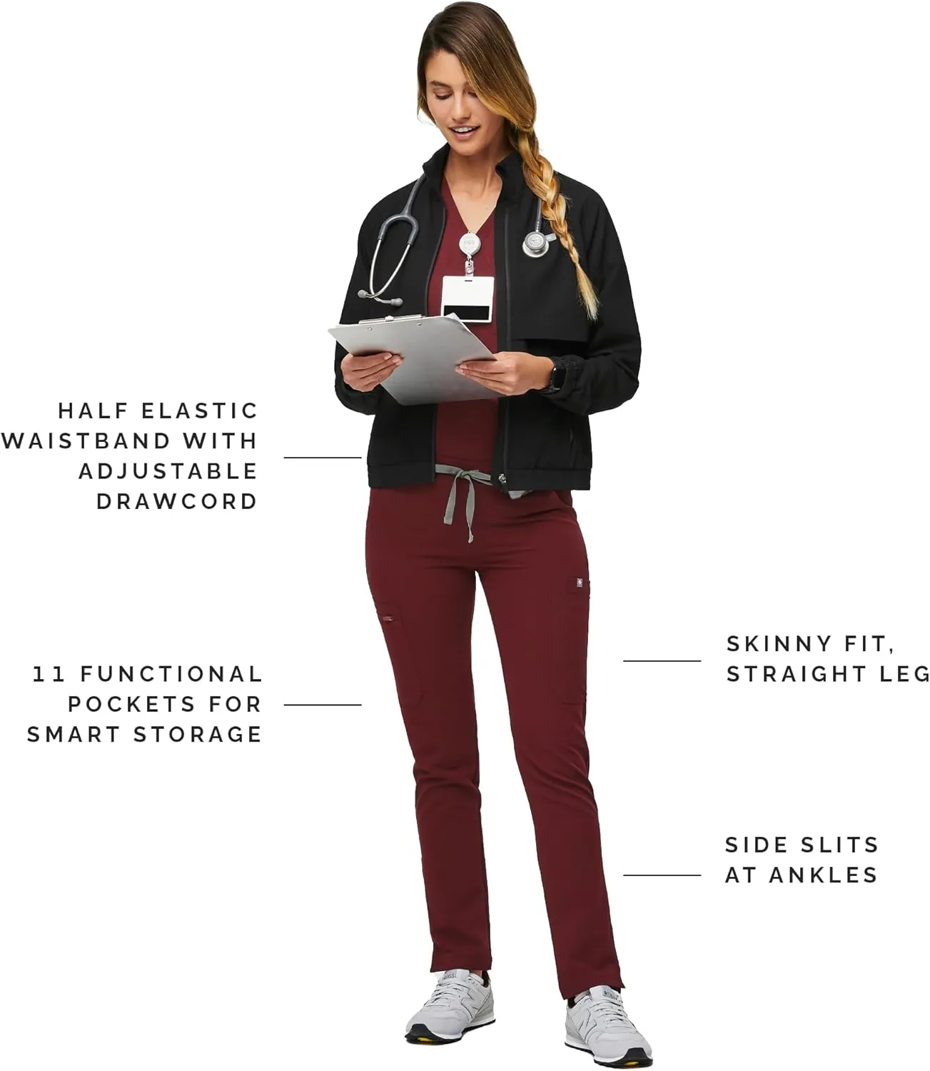 FIGS YOLA Skinny Scrub Pants for Women — Slim Fit, Straight Leg, 11 Pockets 4-Way Stretch, Anti-Wrinkle Women Scrub Pants