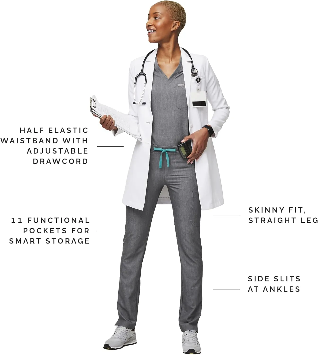 FIGS YOLA Skinny Scrub Pants for Women — Slim Fit, Straight Leg, 11 Pockets 4-Way Stretch, Anti-Wrinkle Women Scrub Pants