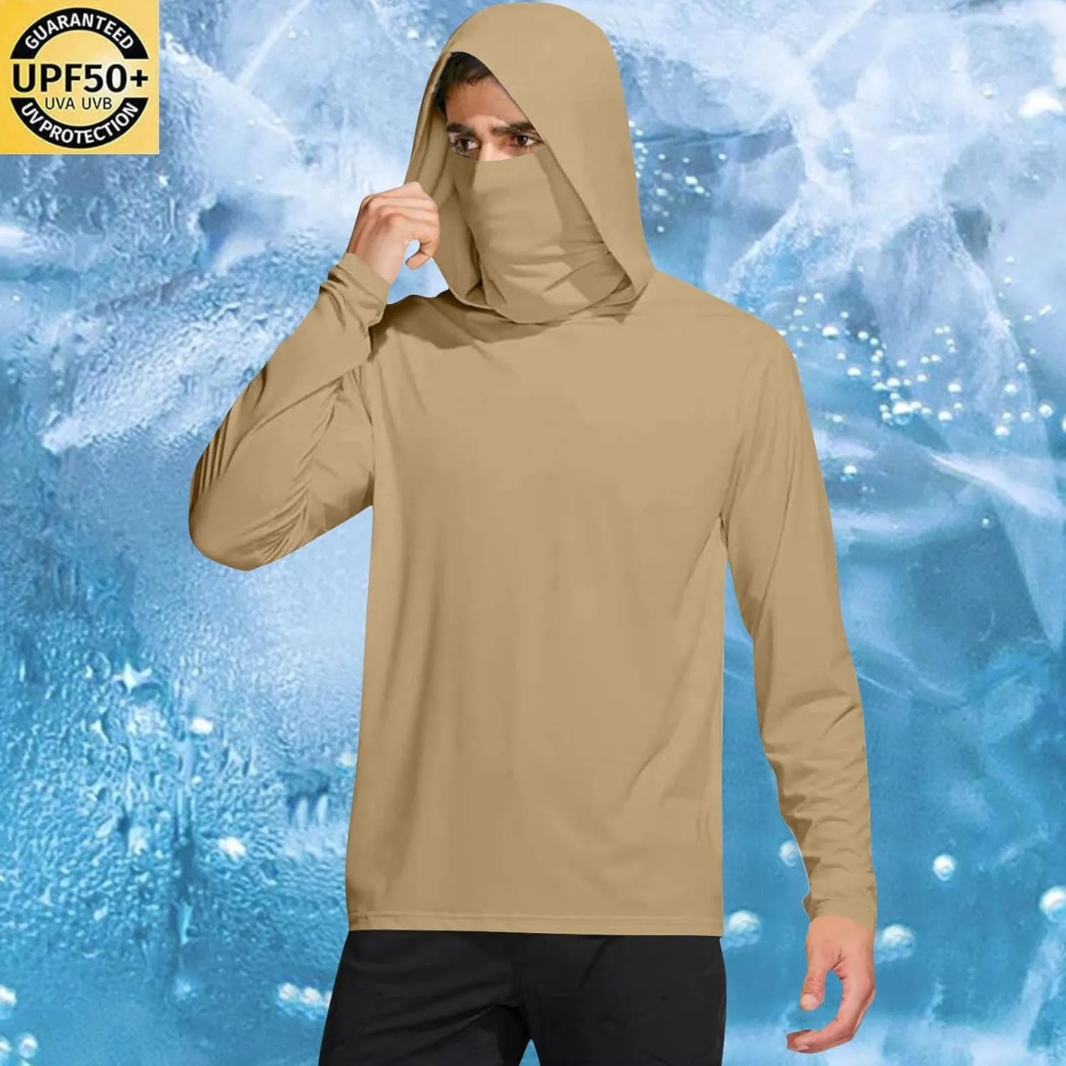 Fishing Hoodies for Men with Face Mask Sun Protection Hiking Hoodie Shirt Upf 50  Long Sleeve T-Shirts Lightweight M-3XL