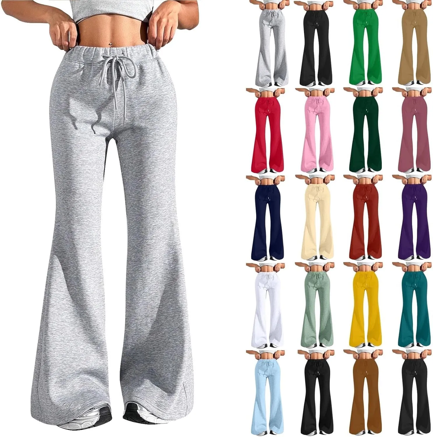 Flare Wide Leg Sweatpants Women Baggy Drawstring Athletic Pants High Waisted Joggers with Pockets Pants Bell Bottoms