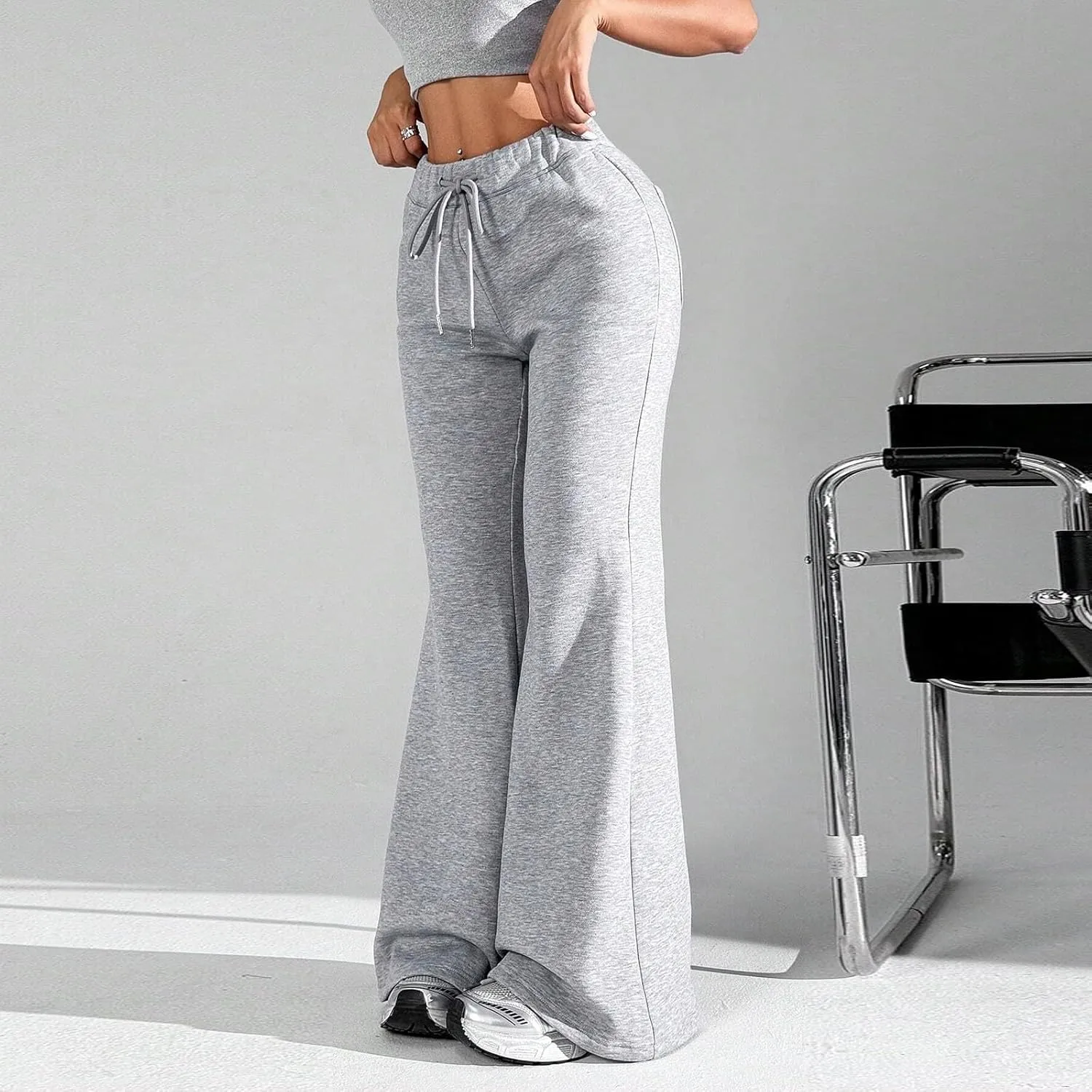 Flare Wide Leg Sweatpants Women Baggy Drawstring Athletic Pants High Waisted Joggers with Pockets Pants Bell Bottoms