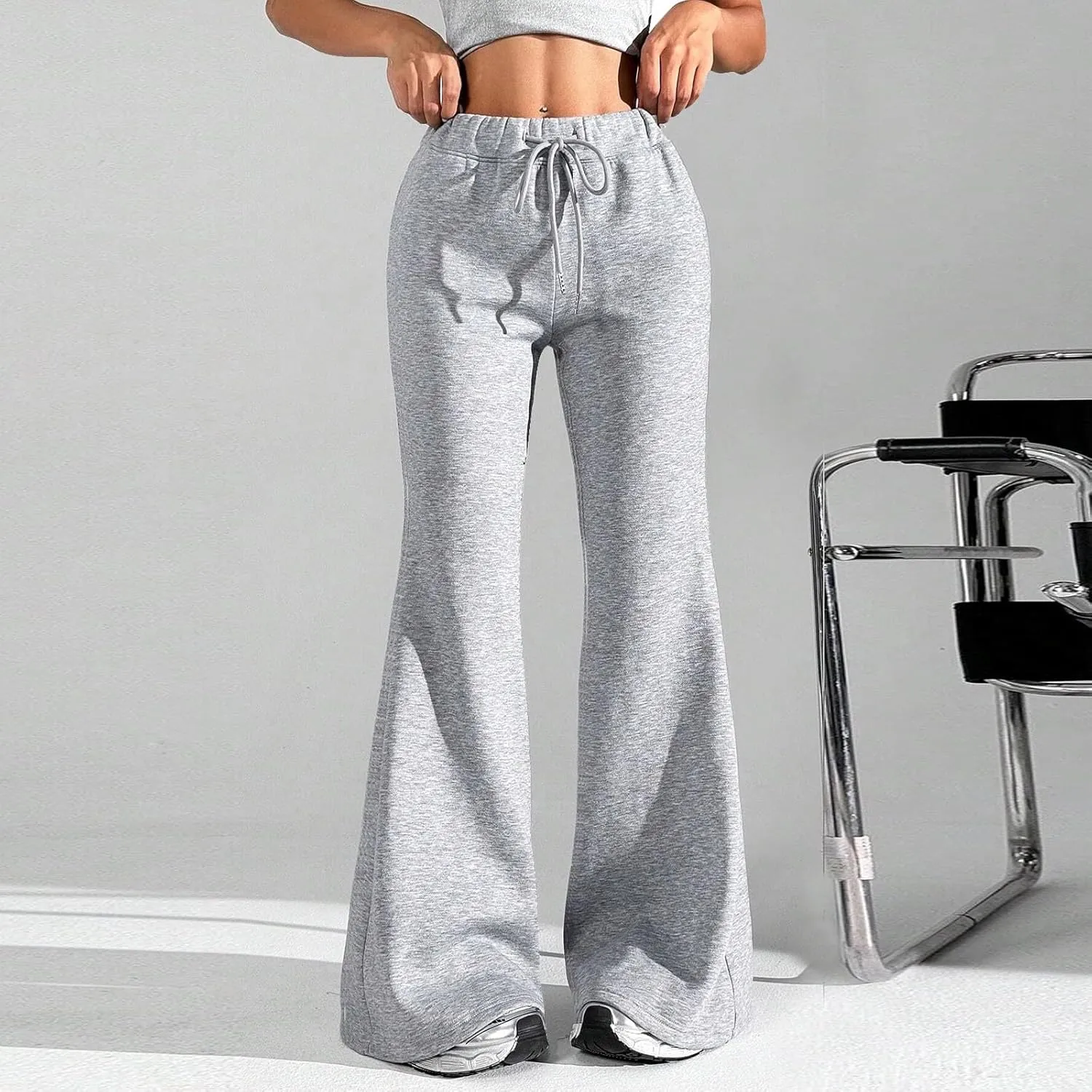 Flare Wide Leg Sweatpants Women Baggy Drawstring Athletic Pants High Waisted Joggers with Pockets Pants Bell Bottoms