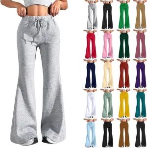 Flare Wide Leg Sweatpants Women Baggy Drawstring Athletic Pants High Waisted Joggers with Pockets Pants Bell Bottoms