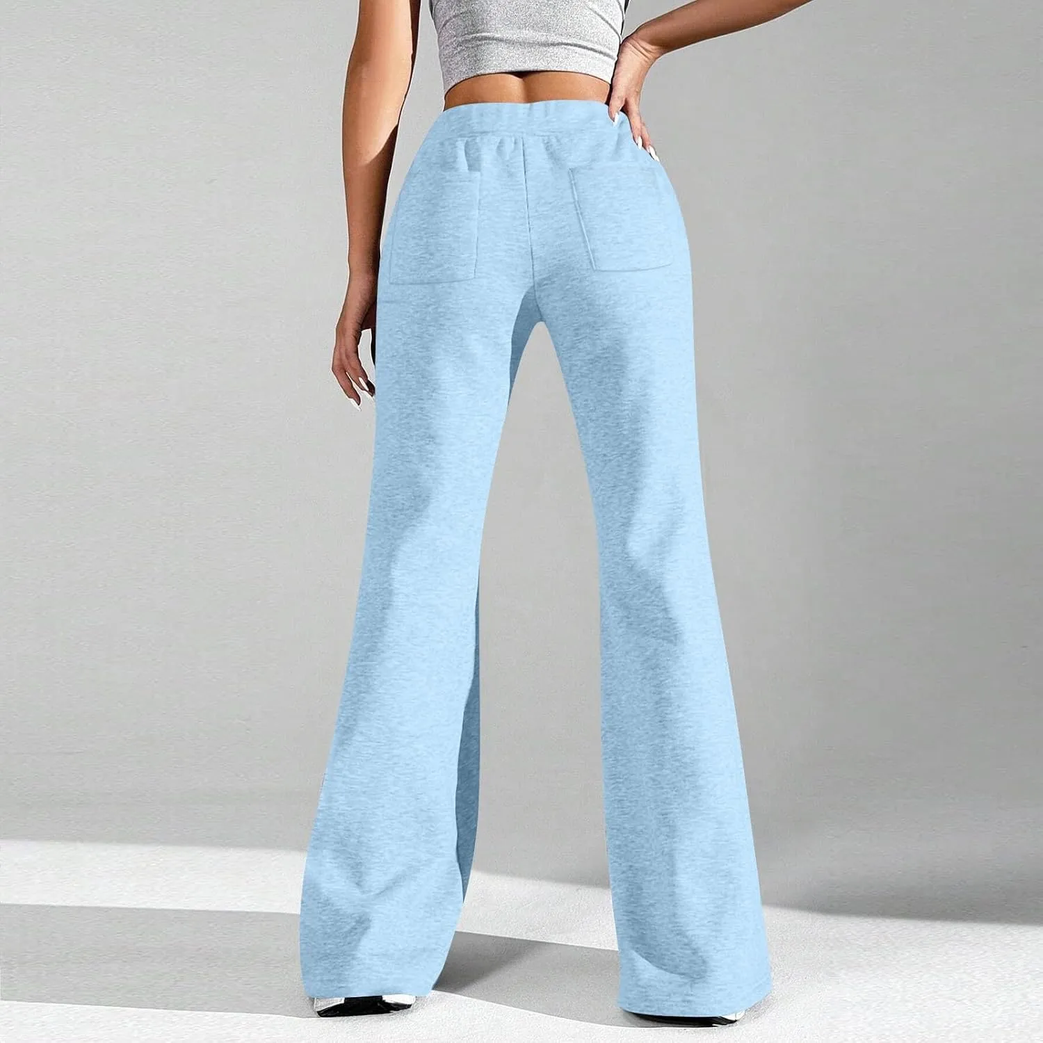 Flare Wide Leg Sweatpants Women Baggy Drawstring Athletic Pants High Waisted Joggers with Pockets Pants Bell Bottoms