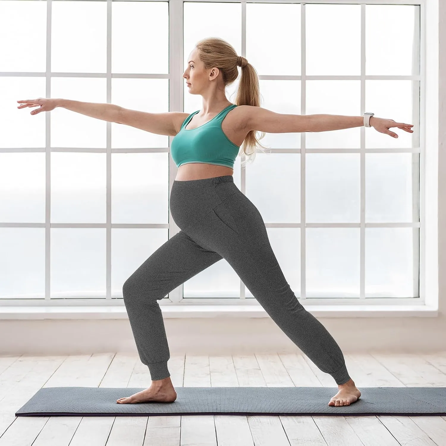 Geyoga 3 Pack Womens Maternity Pants Over The Belly Stretchy Pregnancy Sweatpants Comfy Pregnancy Joggers with Pockets