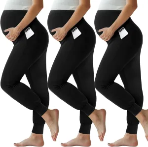 Geyoga 3 Pack Womens Maternity Pants Over The Belly Stretchy Pregnancy Sweatpants Comfy Pregnancy Joggers with Pockets