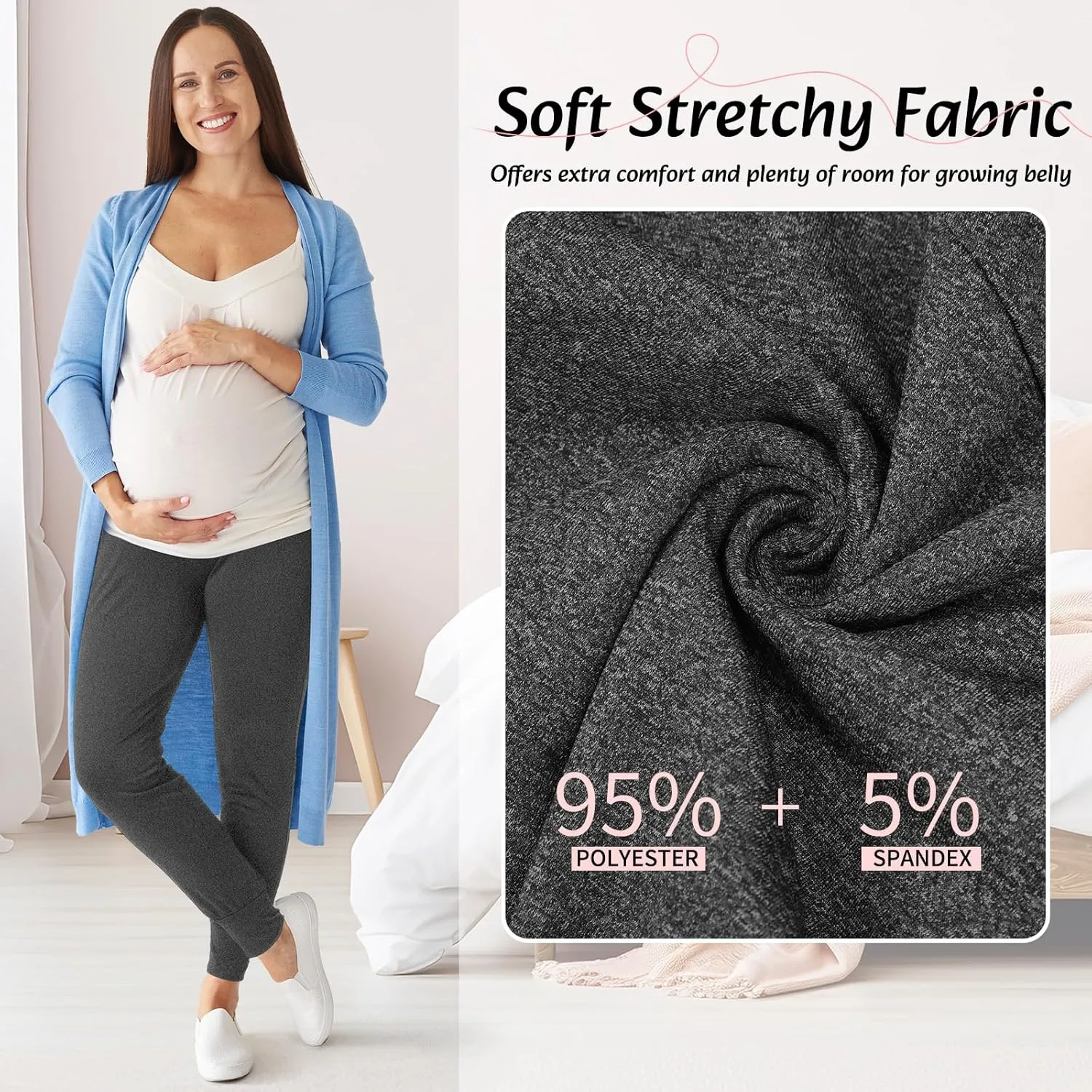 Geyoga 3 Pack Womens Maternity Pants Over The Belly Stretchy Pregnancy Sweatpants Comfy Pregnancy Joggers with Pockets