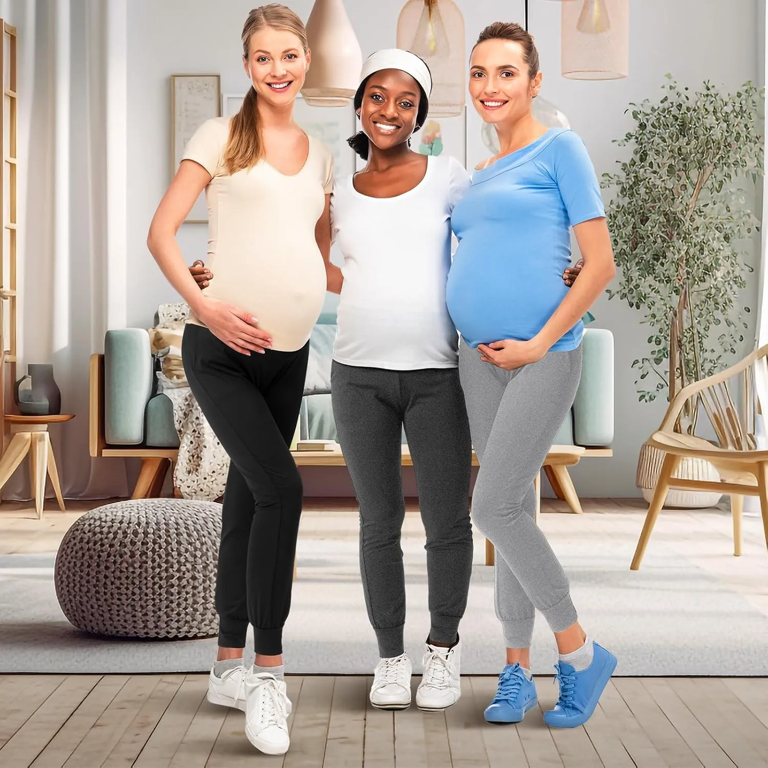 Geyoga 3 Pack Womens Maternity Pants Over The Belly Stretchy Pregnancy Sweatpants Comfy Pregnancy Joggers with Pockets