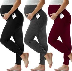 Geyoga 3 Pack Womens Maternity Pants Over The Belly Stretchy Pregnancy Sweatpants Comfy Pregnancy Joggers with Pockets