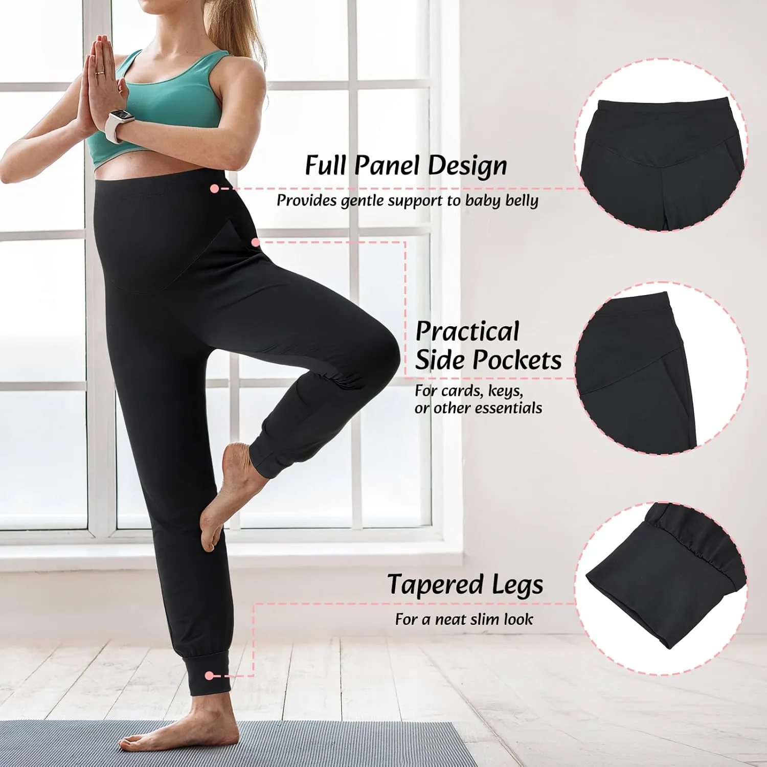 Geyoga 3 Pack Womens Maternity Pants Over The Belly Stretchy Pregnancy Sweatpants Comfy Pregnancy Joggers with Pockets