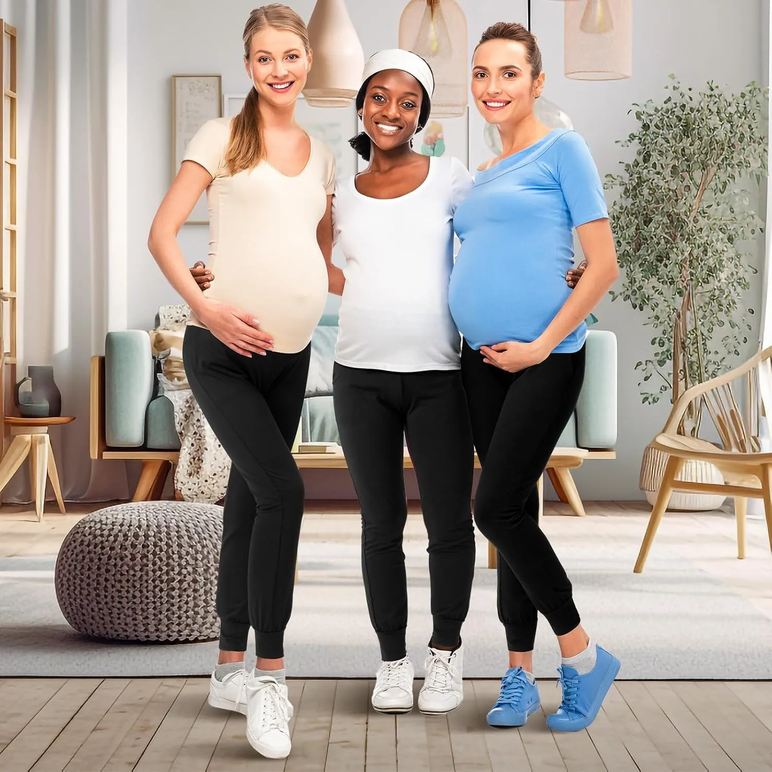 Geyoga 3 Pack Womens Maternity Pants Over The Belly Stretchy Pregnancy Sweatpants Comfy Pregnancy Joggers with Pockets