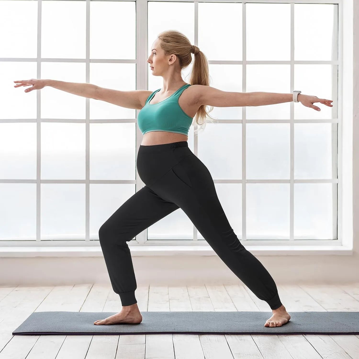 Geyoga 3 Pack Womens Maternity Pants Over The Belly Stretchy Pregnancy Sweatpants Comfy Pregnancy Joggers with Pockets
