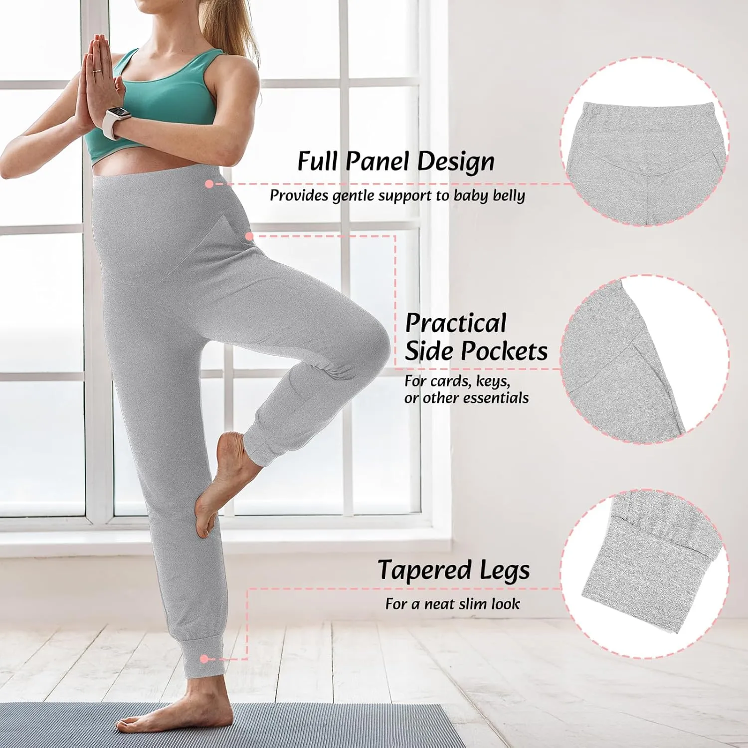 Geyoga 3 Pack Womens Maternity Pants Over The Belly Stretchy Pregnancy Sweatpants Comfy Pregnancy Joggers with Pockets