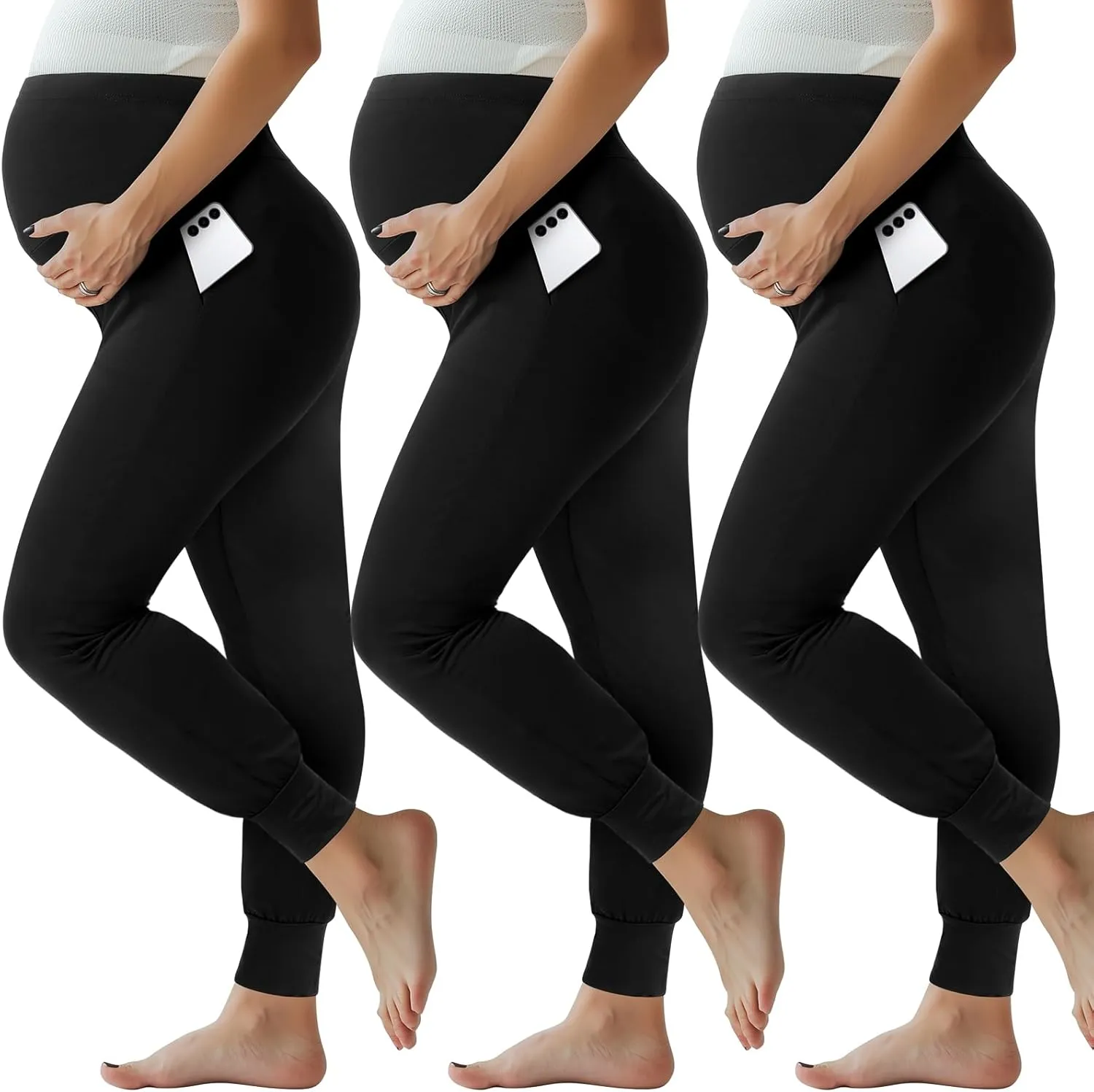Geyoga 3 Pack Womens Maternity Pants Over The Belly Stretchy Pregnancy Sweatpants Comfy Pregnancy Joggers with Pockets