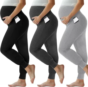 Geyoga 3 Pack Womens Maternity Pants Over The Belly Stretchy Pregnancy Sweatpants Comfy Pregnancy Joggers with Pockets