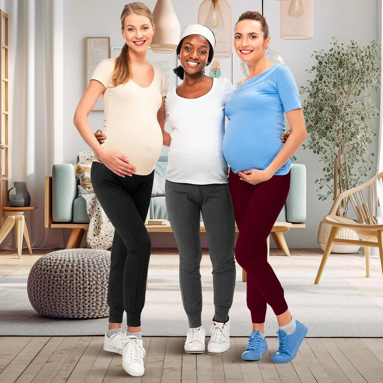 Geyoga 3 Pack Womens Maternity Pants Over The Belly Stretchy Pregnancy Sweatpants Comfy Pregnancy Joggers with Pockets