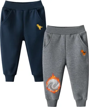 GFQLONG Toddler Boys 2 Pack Polar Fleece Jogger Sweatpants,Baby Winter Warm Pocket Lounging Bottoms