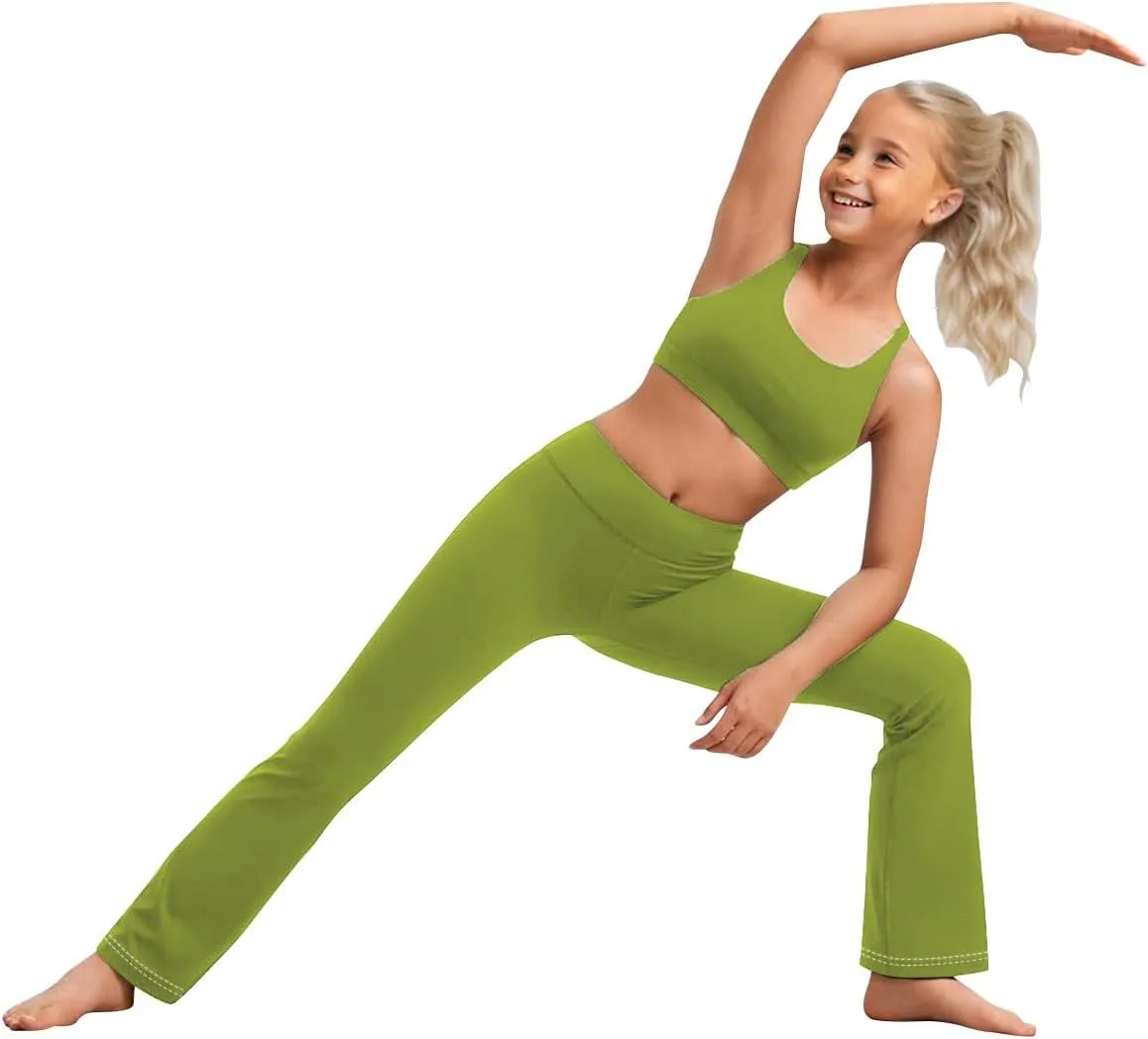 Girl's Bootcut Leggings Kids Stretch High Waisted Flare Yoga Pants Girls Workout Bell Bottoms Leggings Full Length