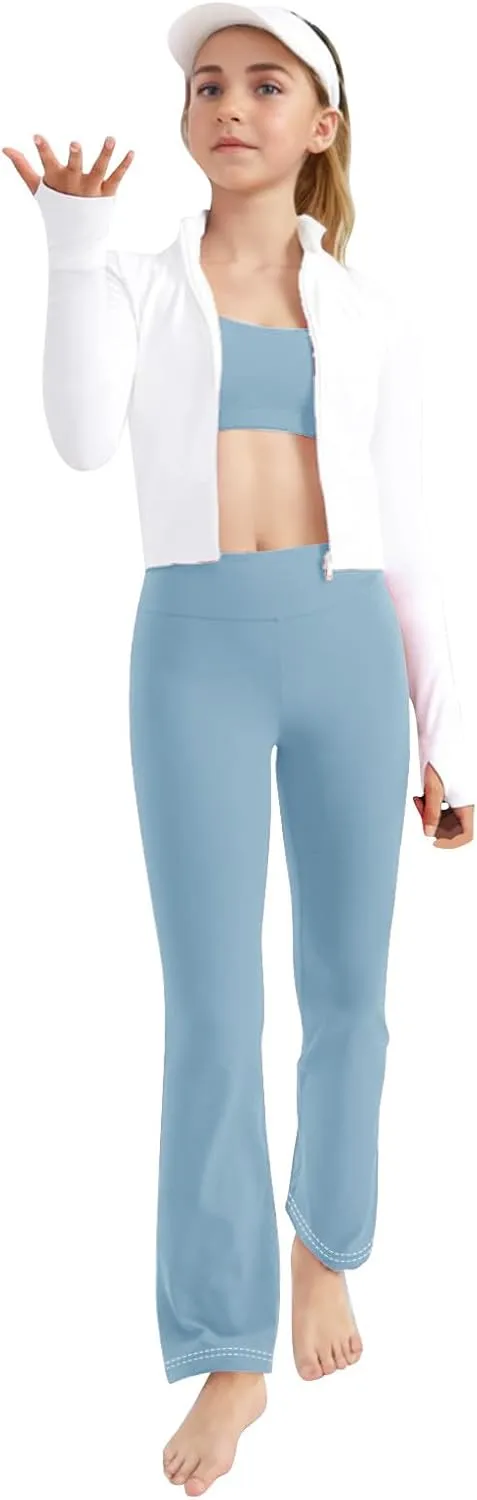 Girl's Bootcut Leggings Kids Stretch High Waisted Flare Yoga Pants Girls Workout Bell Bottoms Leggings Full Length