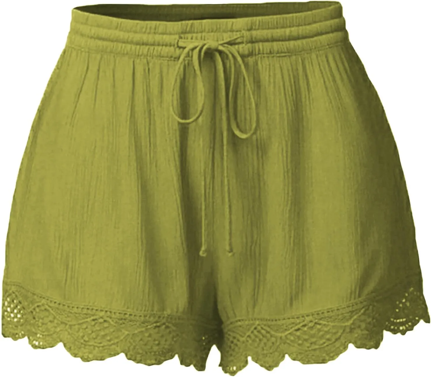 Girls Cotton Linen Shorts Cute Lace Trim Comfy Summer Elastic High Waist Yoga Dance Shorts for Kids 4-14 Years