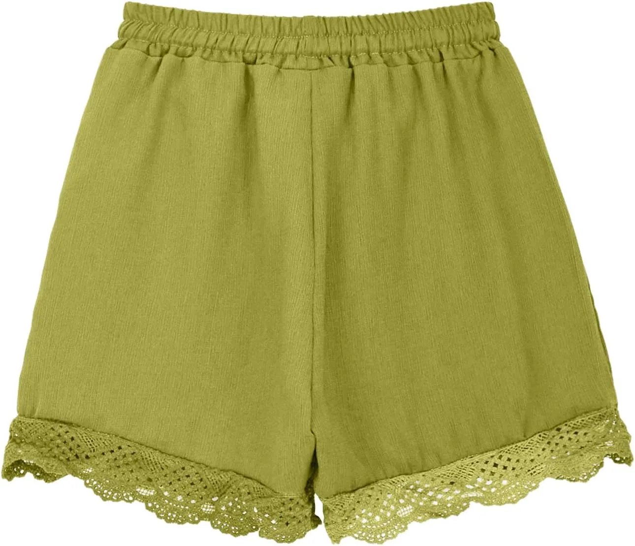 Girls Cotton Linen Shorts Cute Lace Trim Comfy Summer Elastic High Waist Yoga Dance Shorts for Kids 4-14 Years
