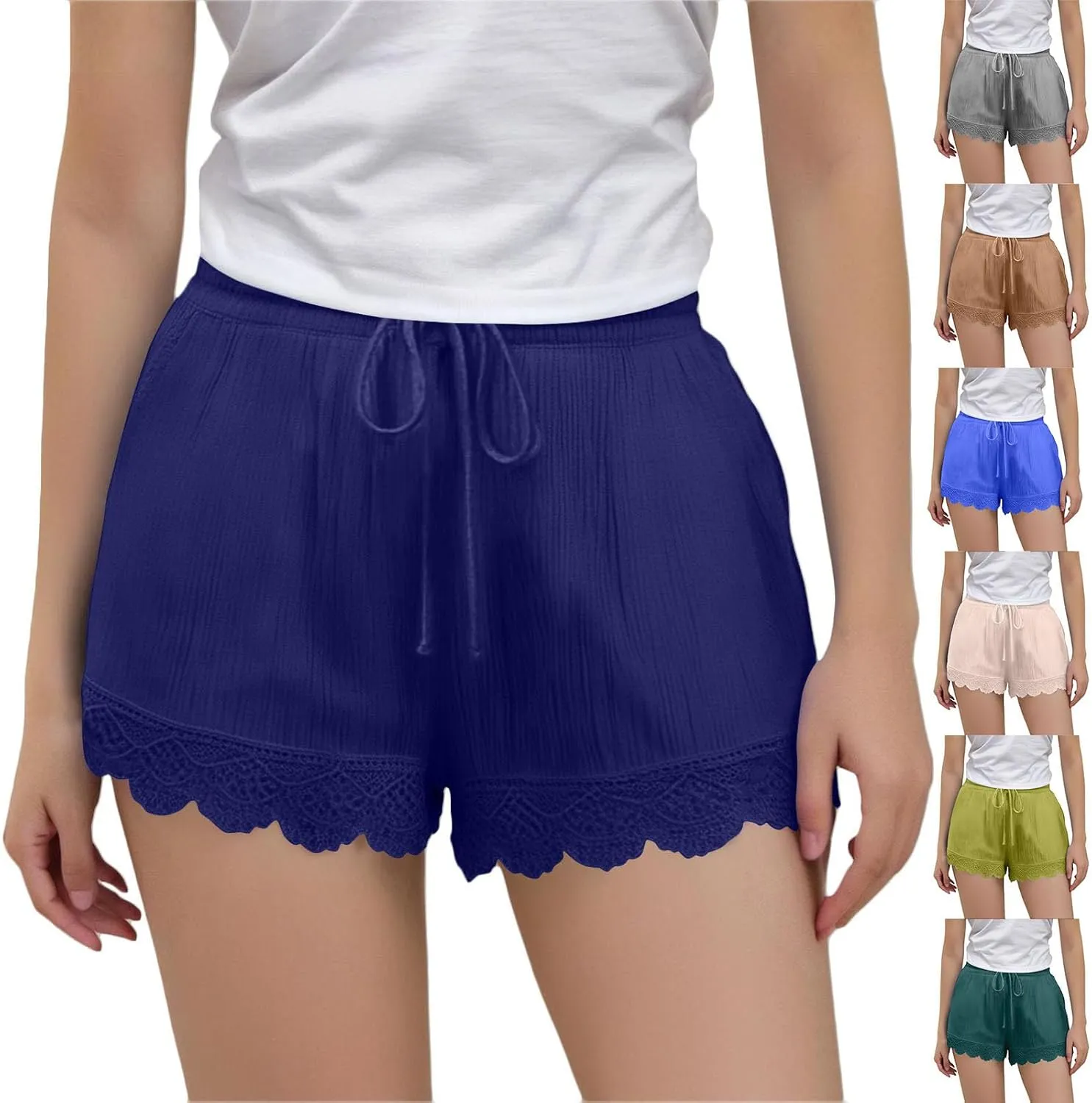 Girls Cotton Linen Shorts Cute Lace Trim Comfy Summer Elastic High Waist Yoga Dance Shorts for Kids 4-14 Years