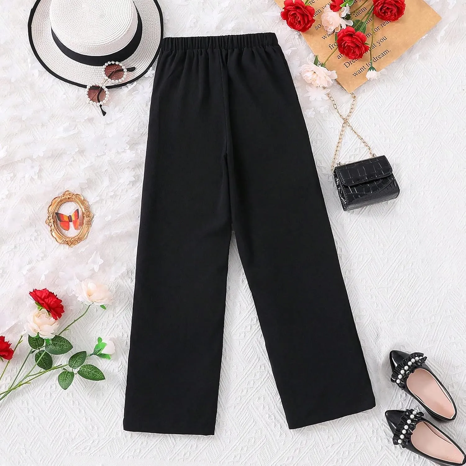 Girls Dress Pants Wide Leg Pants Lightweight Casual Elastic High Waist Straight Leg Loose Toddler Girl Fall Outfits