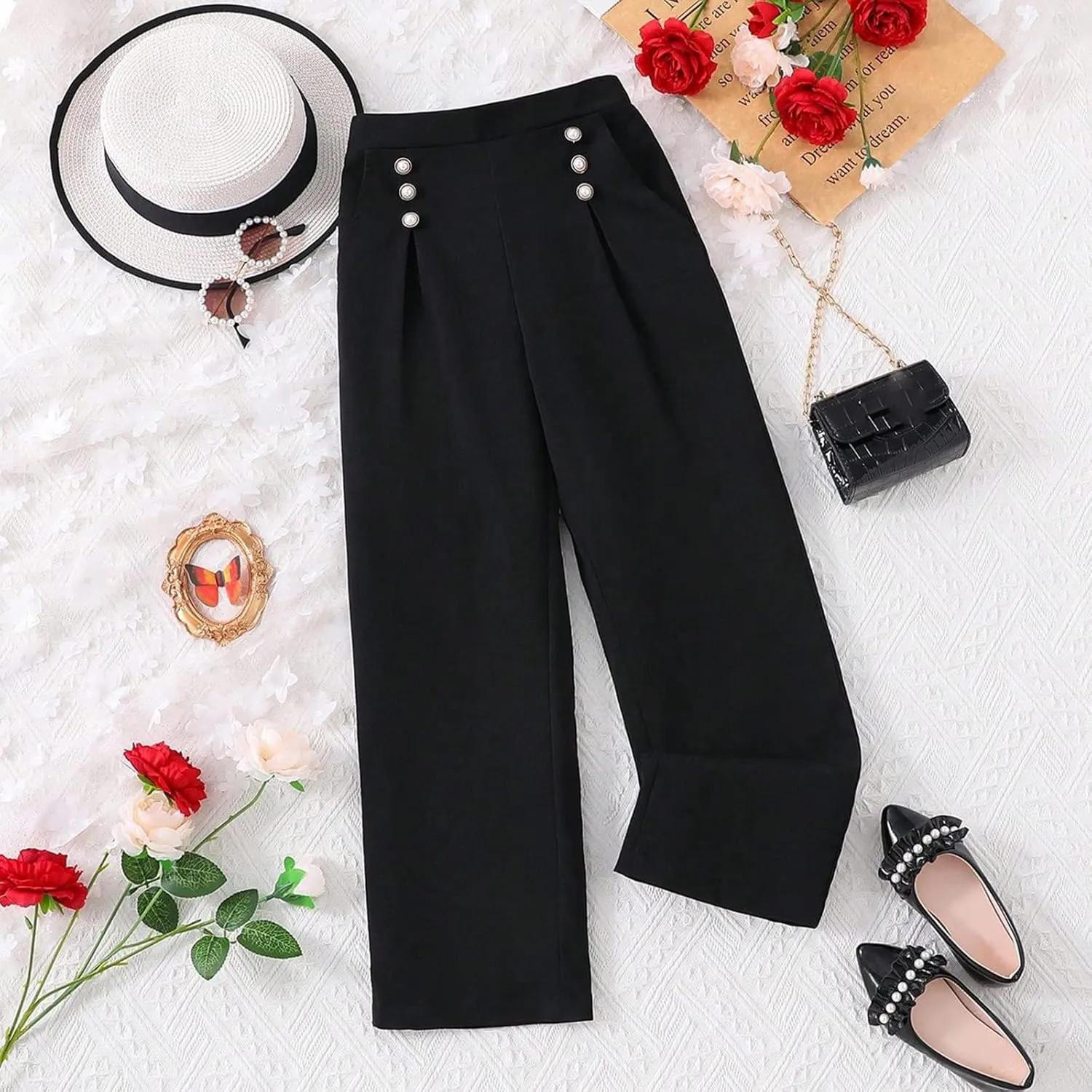 Girls Dress Pants Wide Leg Pants Lightweight Casual Elastic High Waist Straight Leg Loose Toddler Girl Fall Outfits