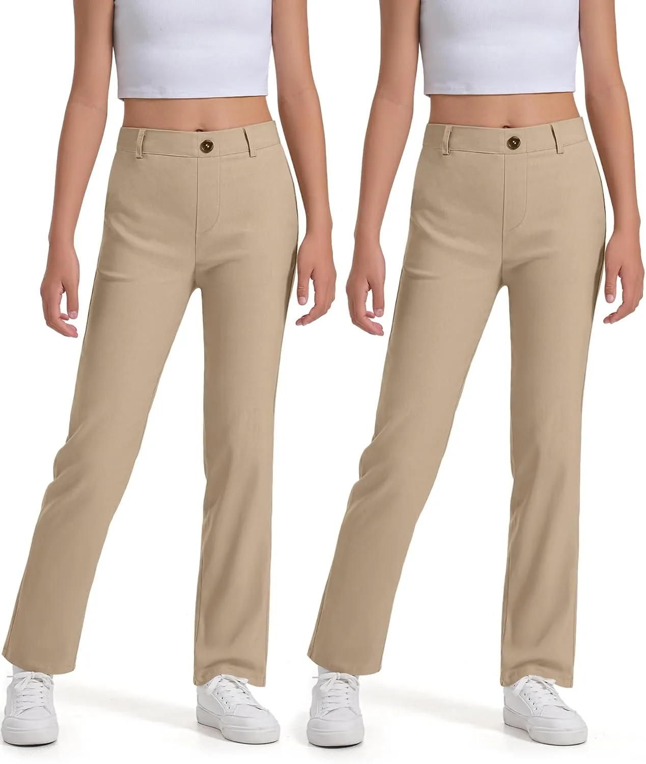 Girls Uniform Pants Kids Dress Pants High Stretchy with Pockets Size 7-14 Years