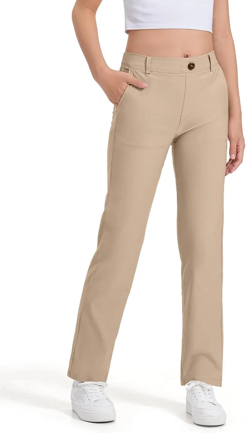 Girls Uniform Pants Kids Dress Pants High Stretchy with Pockets Size 7-14 Years