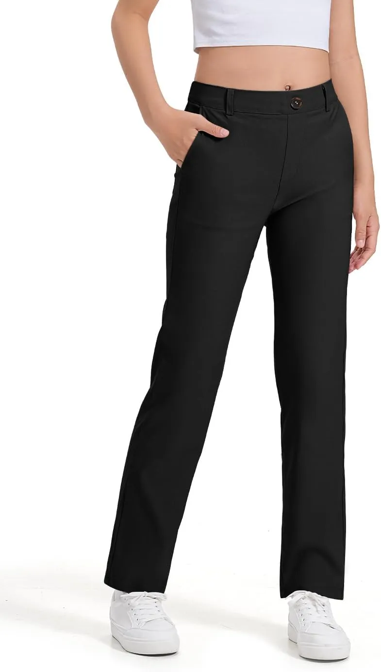 Girls Uniform Pants Kids Dress Pants High Stretchy with Pockets Size 7-14 Years