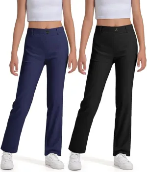 Girls Uniform Pants Kids High Stretchy Straight Leg Kids Dress Pants Elastic Waist Boys School Pant with Pockets