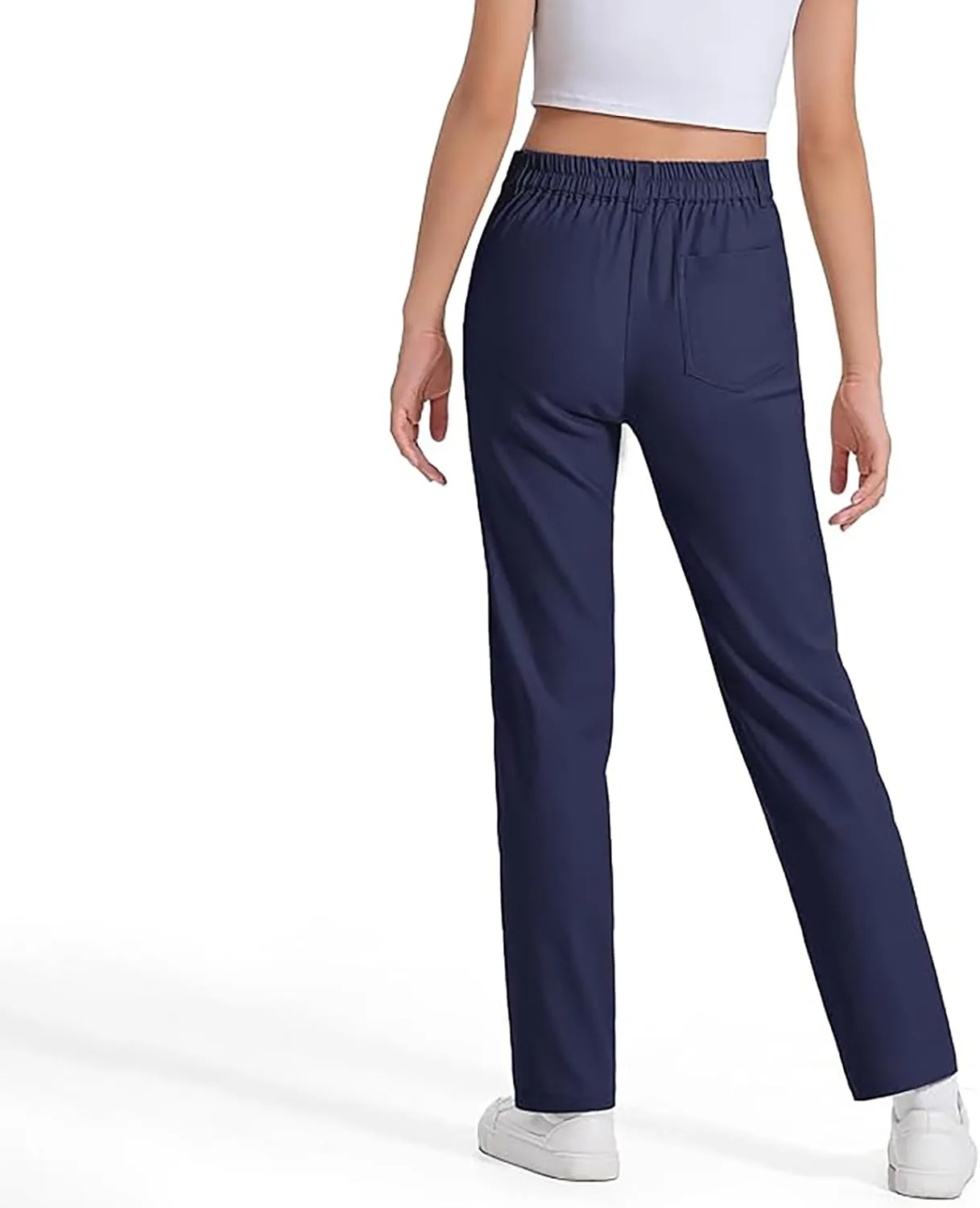 Girls Uniform Pants Kids High Stretchy Straight Leg Kids Dress Pants Elastic Waist Boys School Pant with Pockets
