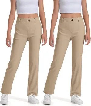 Girls Uniform Pants Kids High Stretchy Straight Leg Kids Dress Pants Elastic Waist Boys School Pant with Pockets