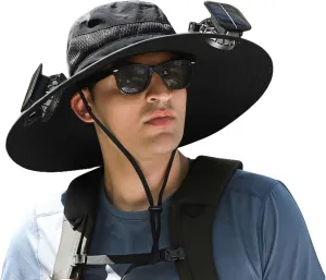 Hat with Fans Solar Power, Wide Brim Solar Fan Outdoor Fishing Hat-Solar & USB Charging, Outdoor Fishing & Beach Sun Hat
