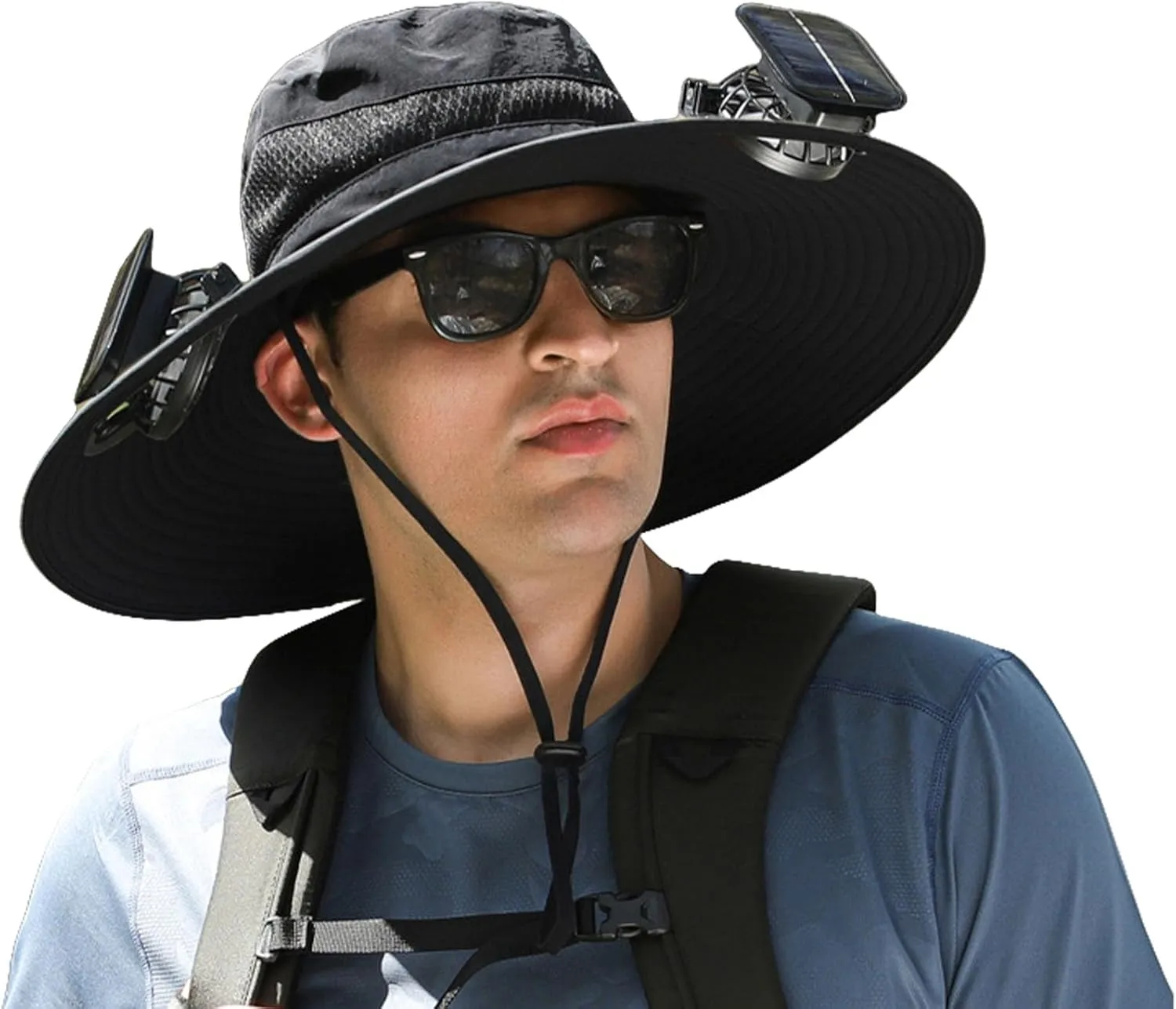 Hat with Fans Solar Power, Wide Brim Solar Fan Outdoor Fishing Hat-Solar & USB Charging, Outdoor Fishing & Beach Sun Hat