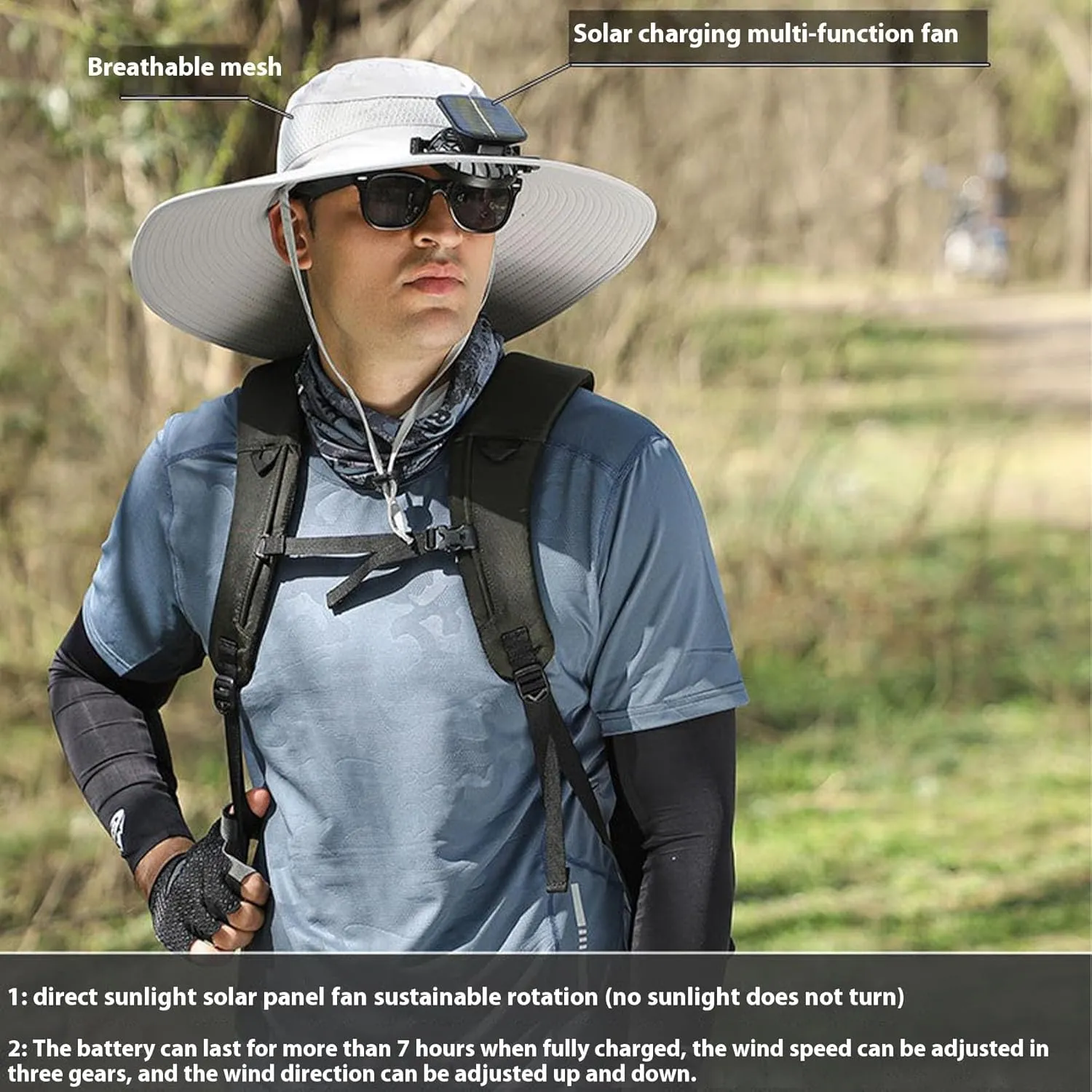 Hat with Fans Solar Power, Wide Brim Solar Fan Outdoor Fishing Hat-Solar & USB Charging, Outdoor Fishing & Beach Sun Hat