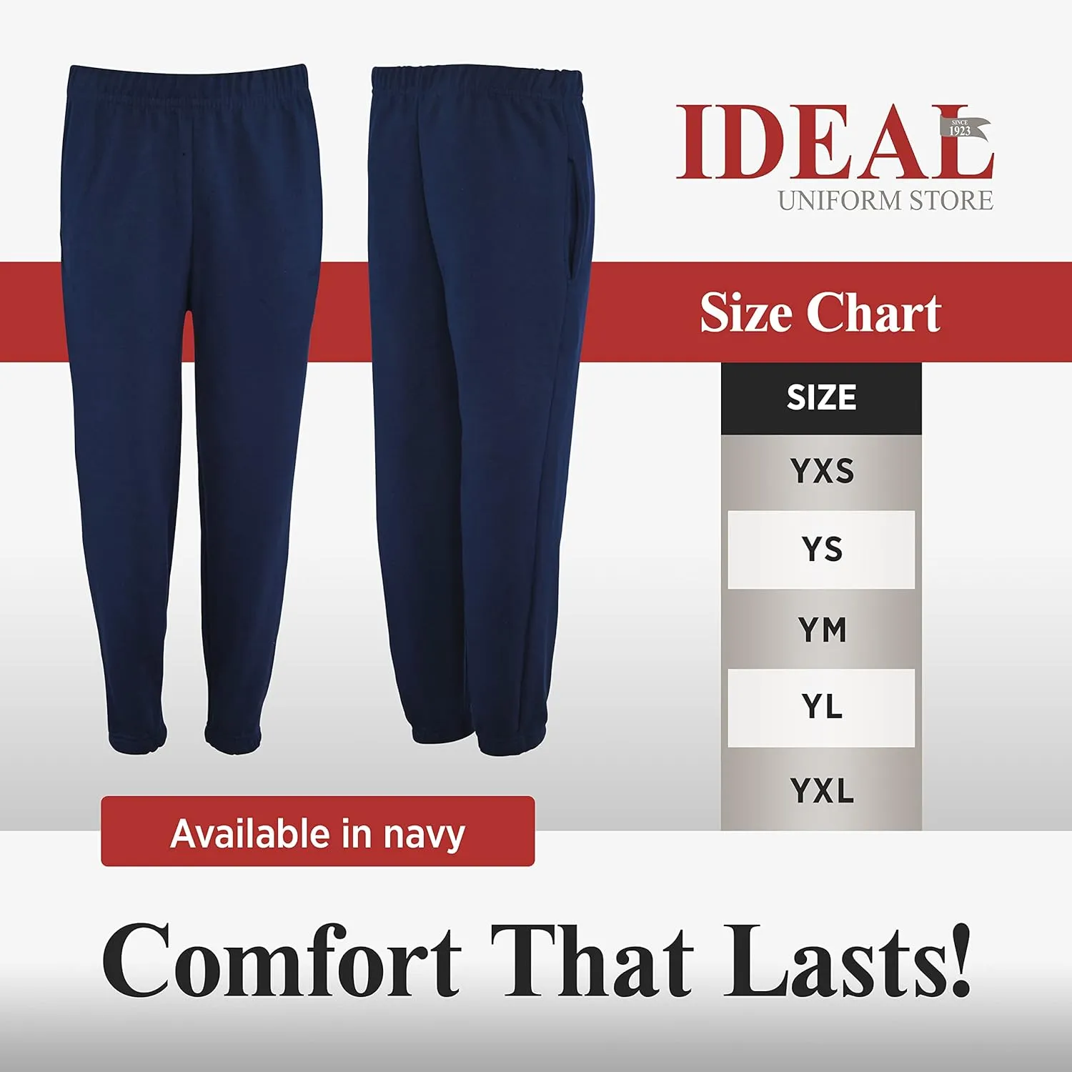 Ideal Uniform Cotton Sweatpants, Active Jogger Pants, Unisex School Uniform, Fleece Lined Navy Blue Joggers for Boys & Girls