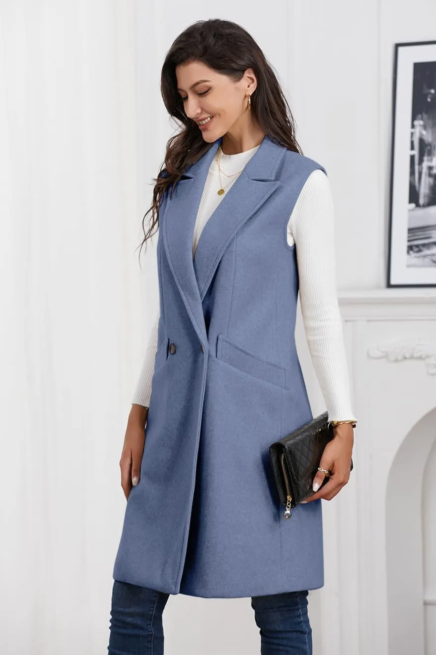 IDEALSANXUN Womens Long Vest Fall Winter Wool Sleeveless Blazer Jackets Waistcoat Coats